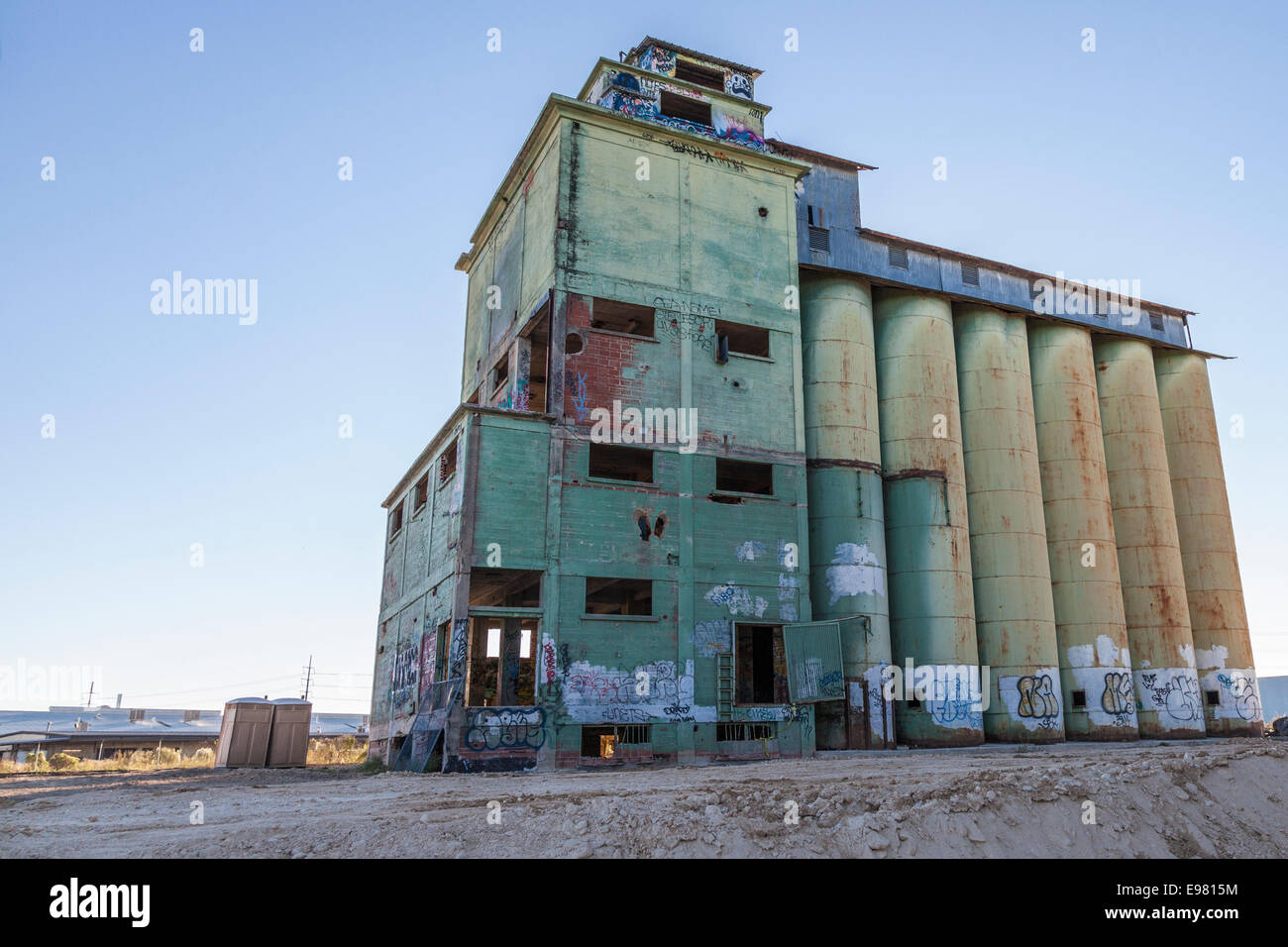 Abandoned Grain Silos at Big Tex Grain Site in San Antonio. Silos are