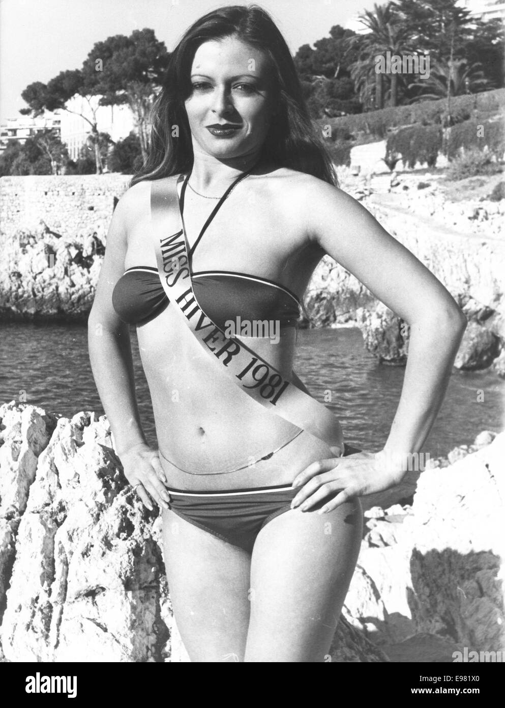 French Riviera, Mediterranean. 22nd Dec, 1980. The warm weather of the Cote d'Azur attracted the beautiful BRIGITTE BONI, 22-years-old, who won the title of Miss Winter 1981. The actress is currently shooting a movie. © KEYSTONE Pictures/ZUMA Wire/ZUMAPRESS.com/Alamy Live News Stock Photo