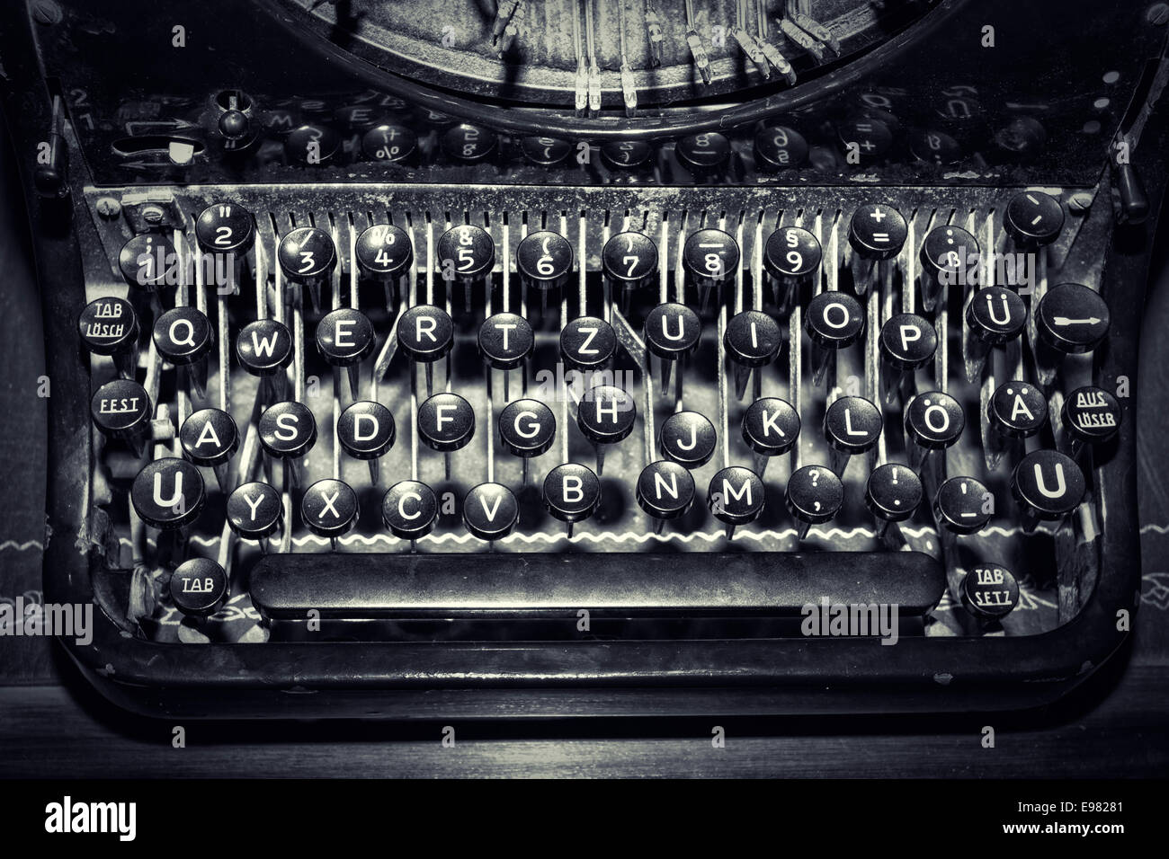 antique typewriter keys, shallow focus Stock Photo