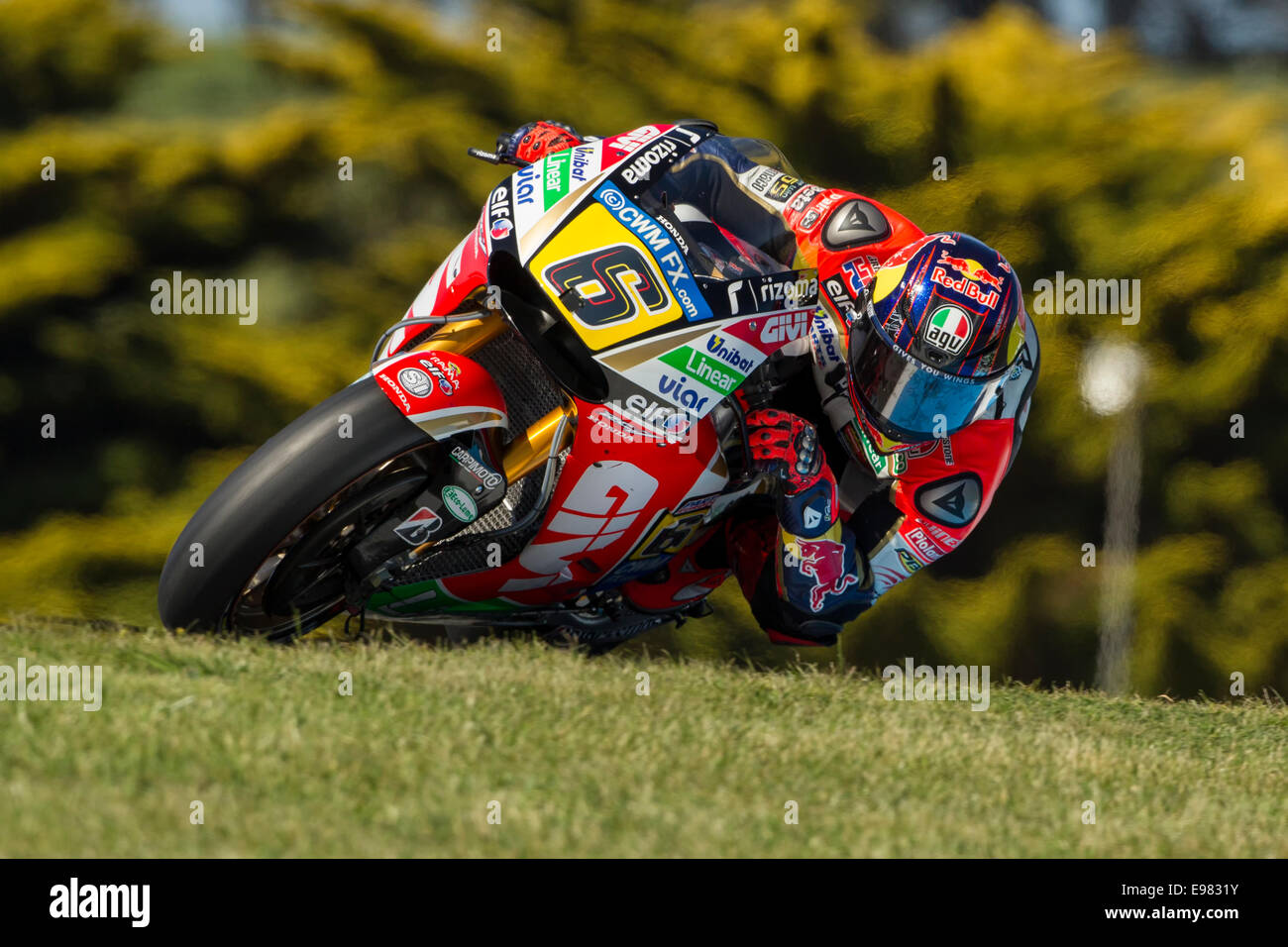 German rider Stefan Bradl in action during Friday free practice of the 2014 Tissot Australian Motorcycle Grand Prix. Stock Photo