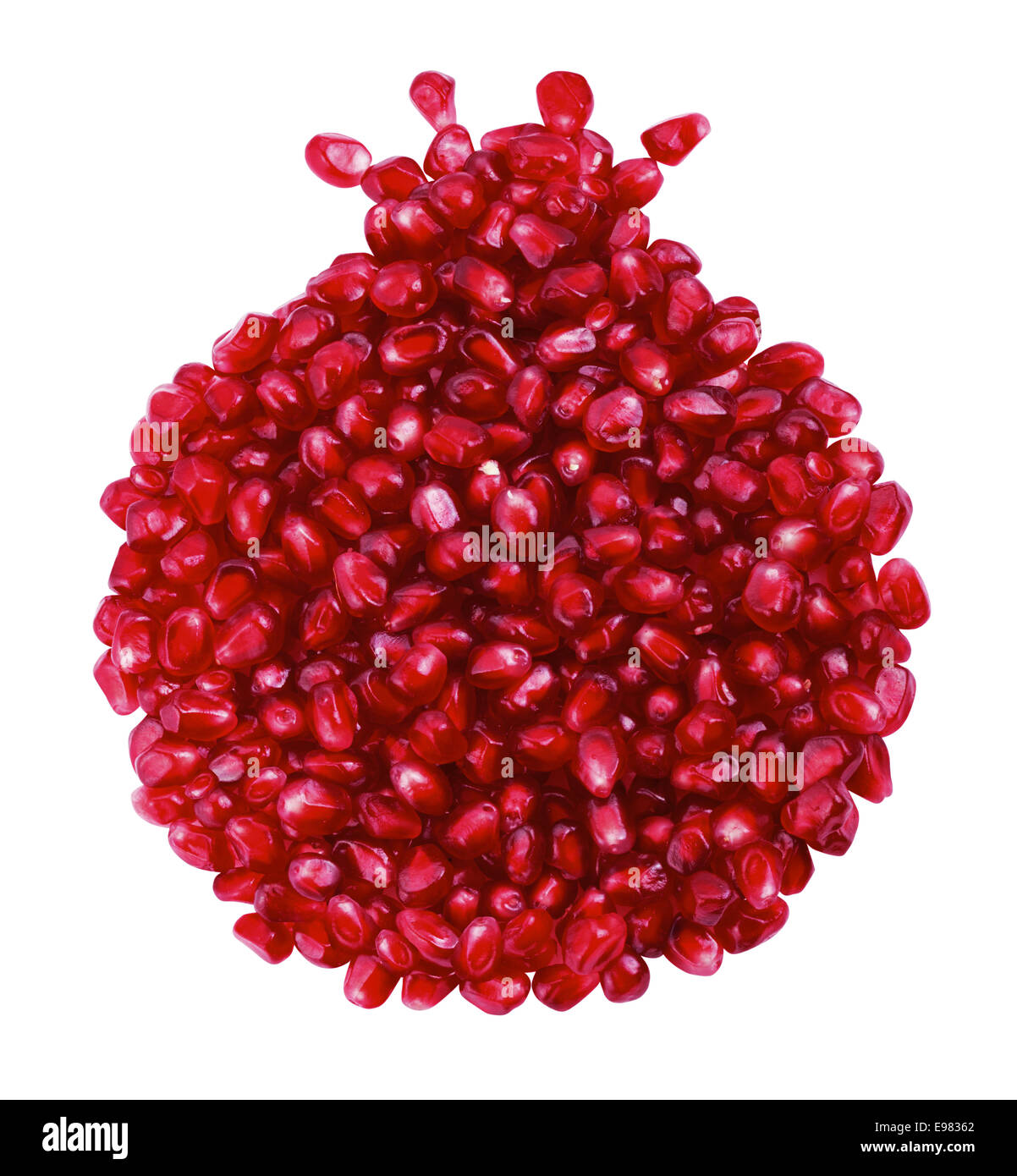 Whole fruit shaped pomegranate seeds on white background. Clipping Path Stock Photo