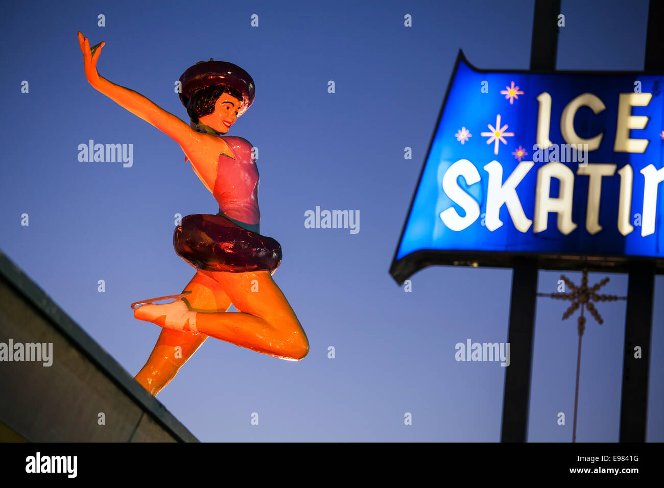 Ice skating rink facade and sign, Culver City, Los Angeles, California