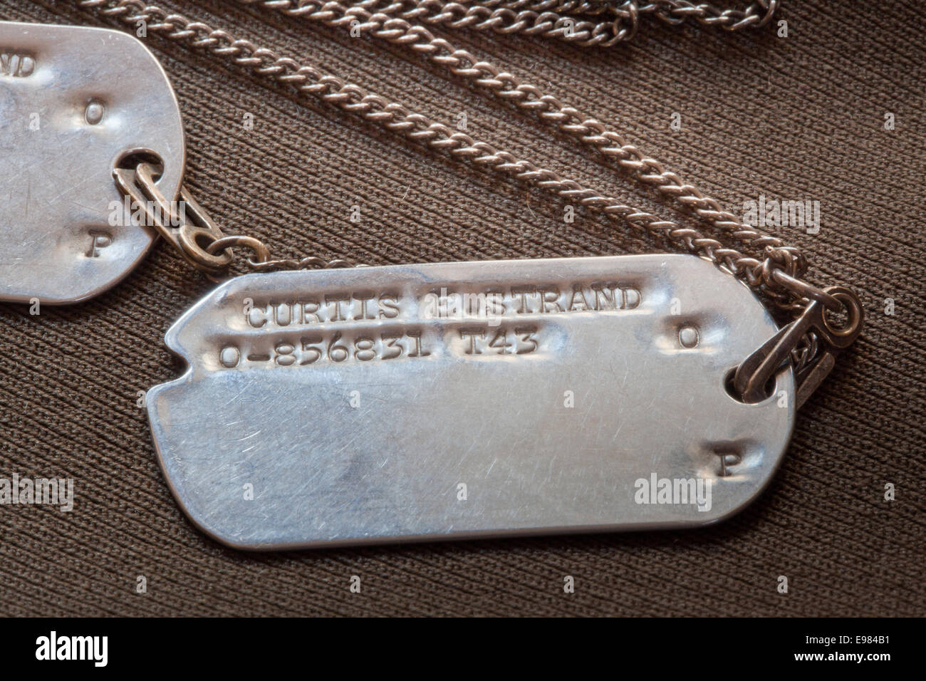 WWII American 'Dog Tags' of officer Curtis Strand of the 9th United States Army Air Forces USAAF Stock Photo