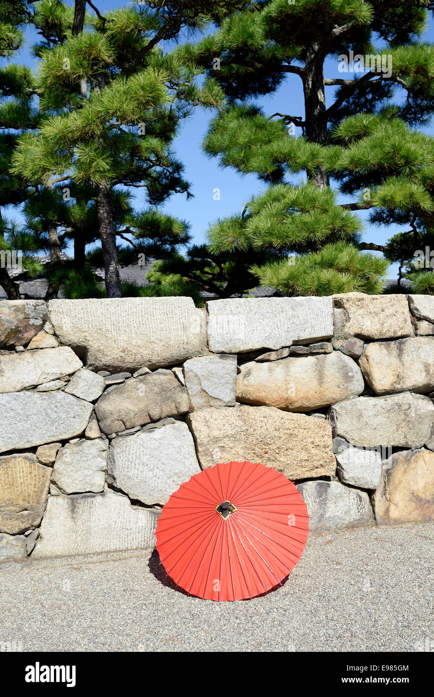 Ornamental Japanese red umbrella in Japanese garden Stock Photo