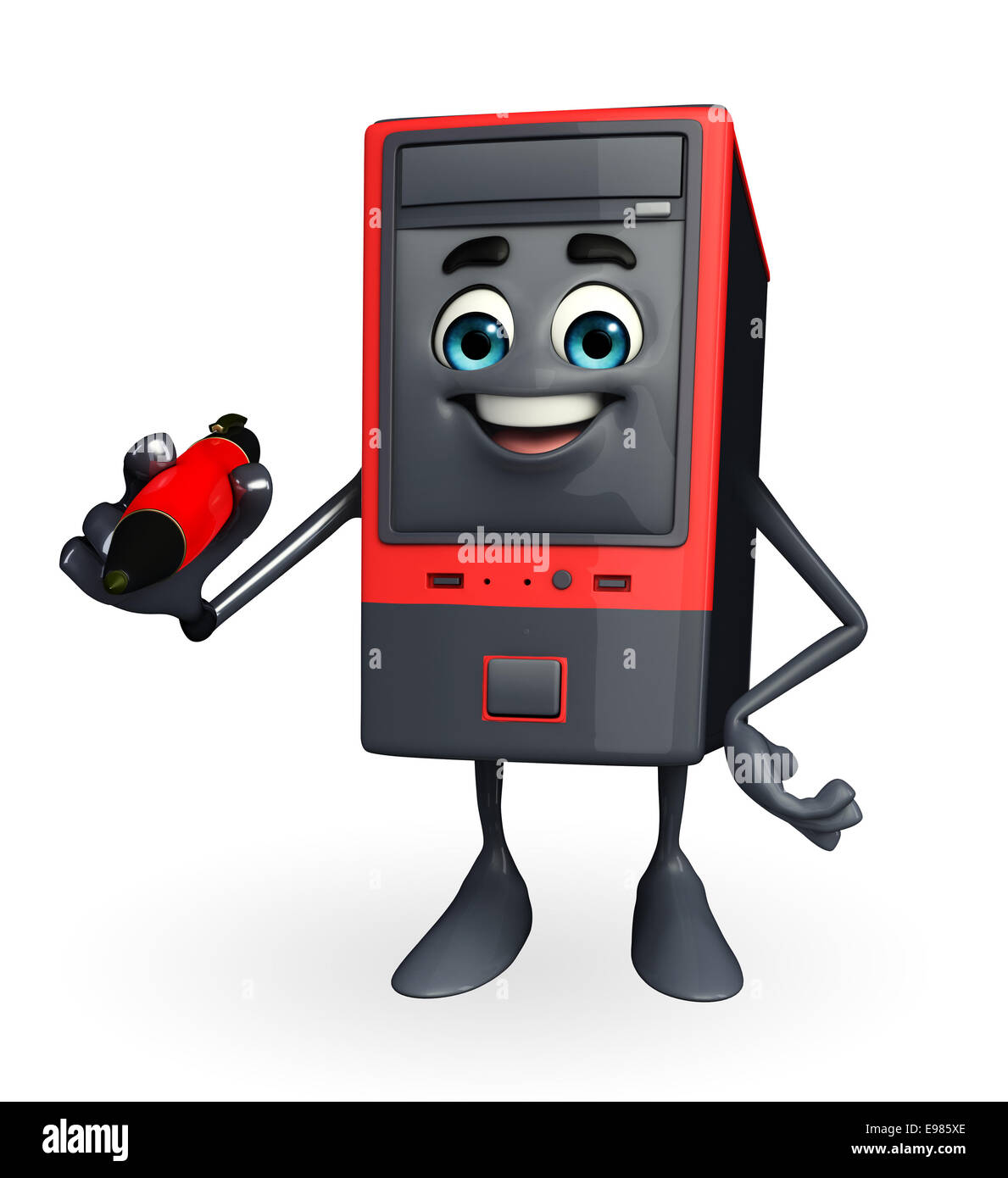 Cartoon Character of Computer Cabinet with pen Stock Photo - Alamy