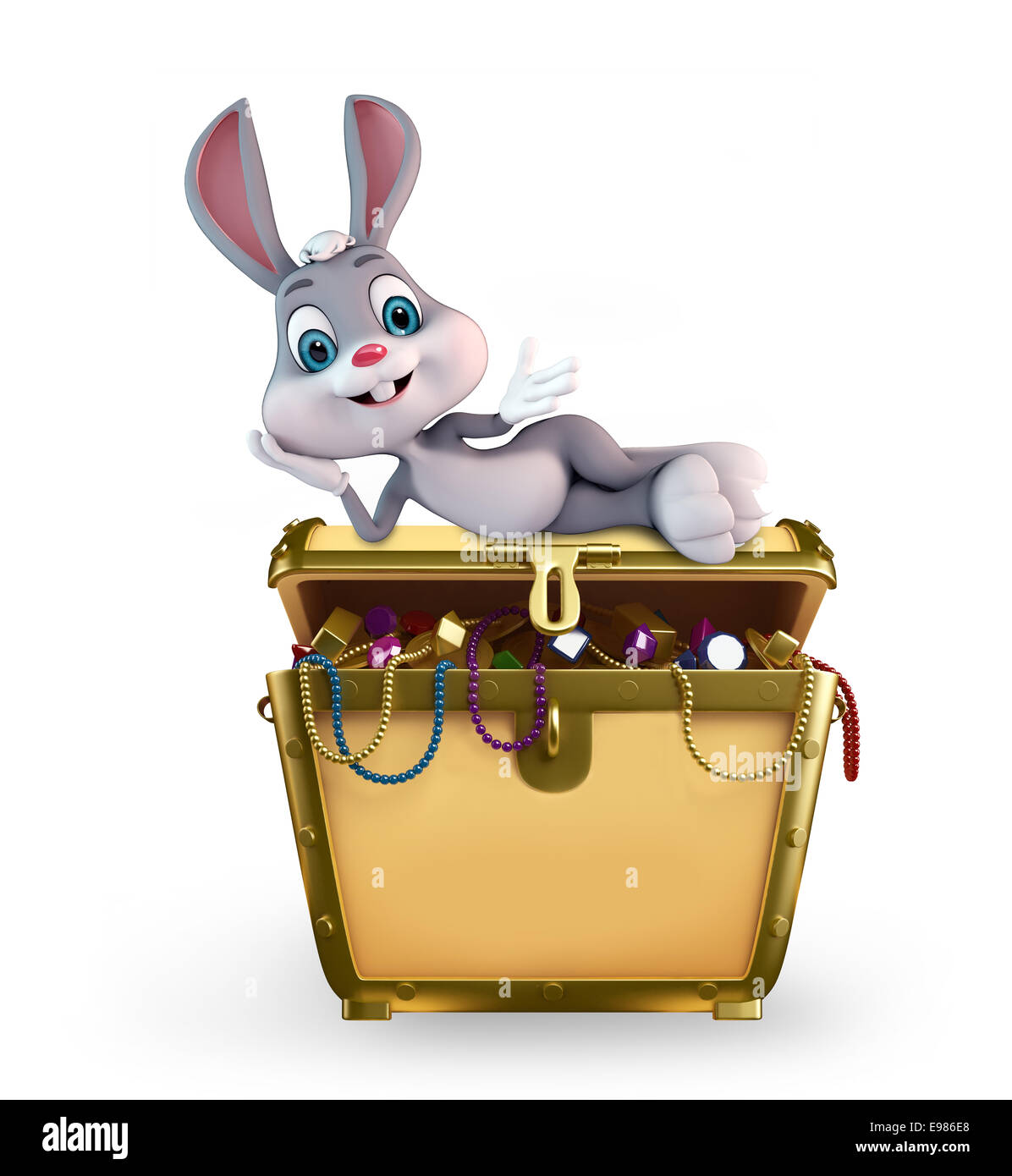 Cartoon Character of Easter Bunny with treasure box Stock Photo - Alamy