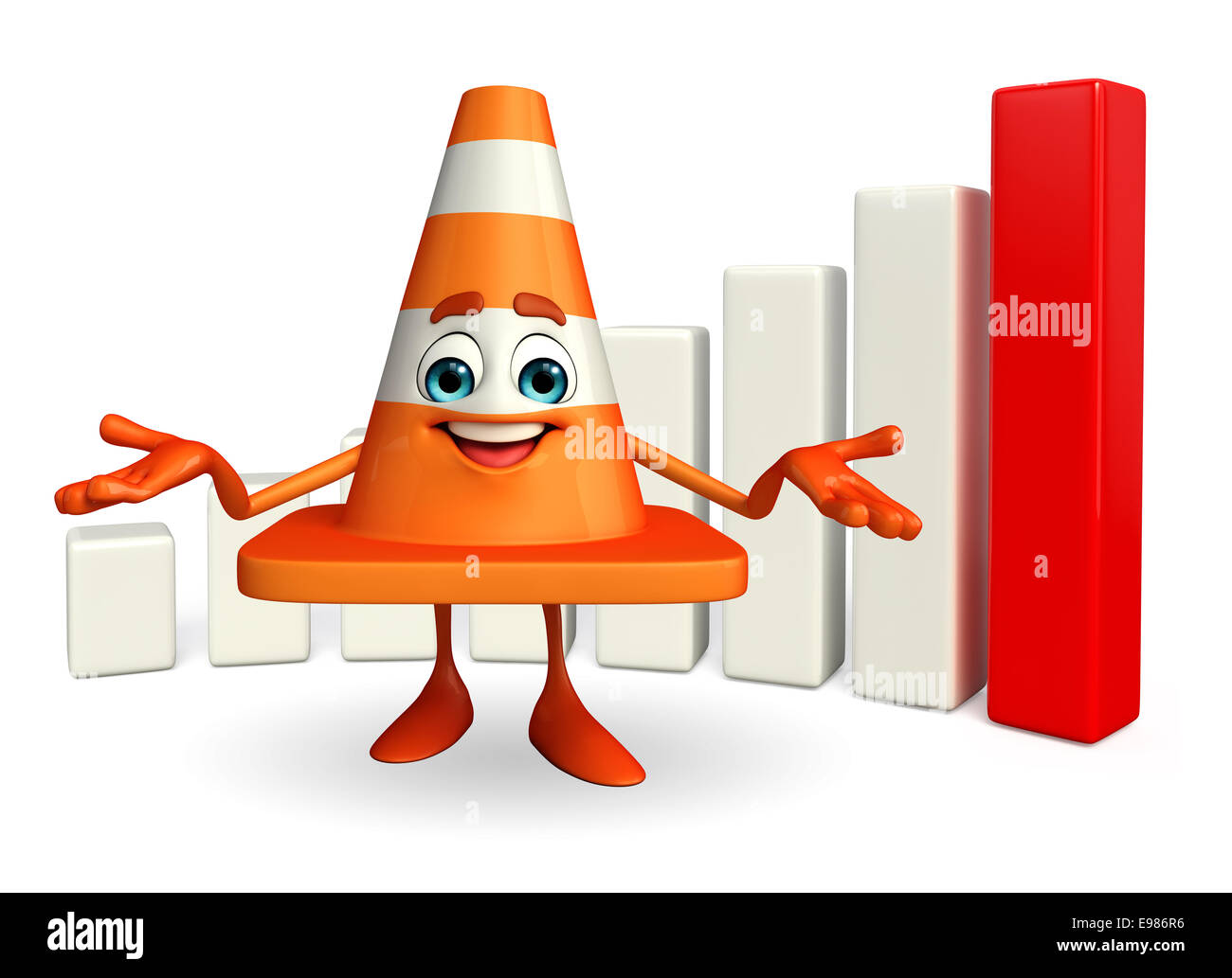 Cartoon Character of Construction cone with business graph Stock Photo