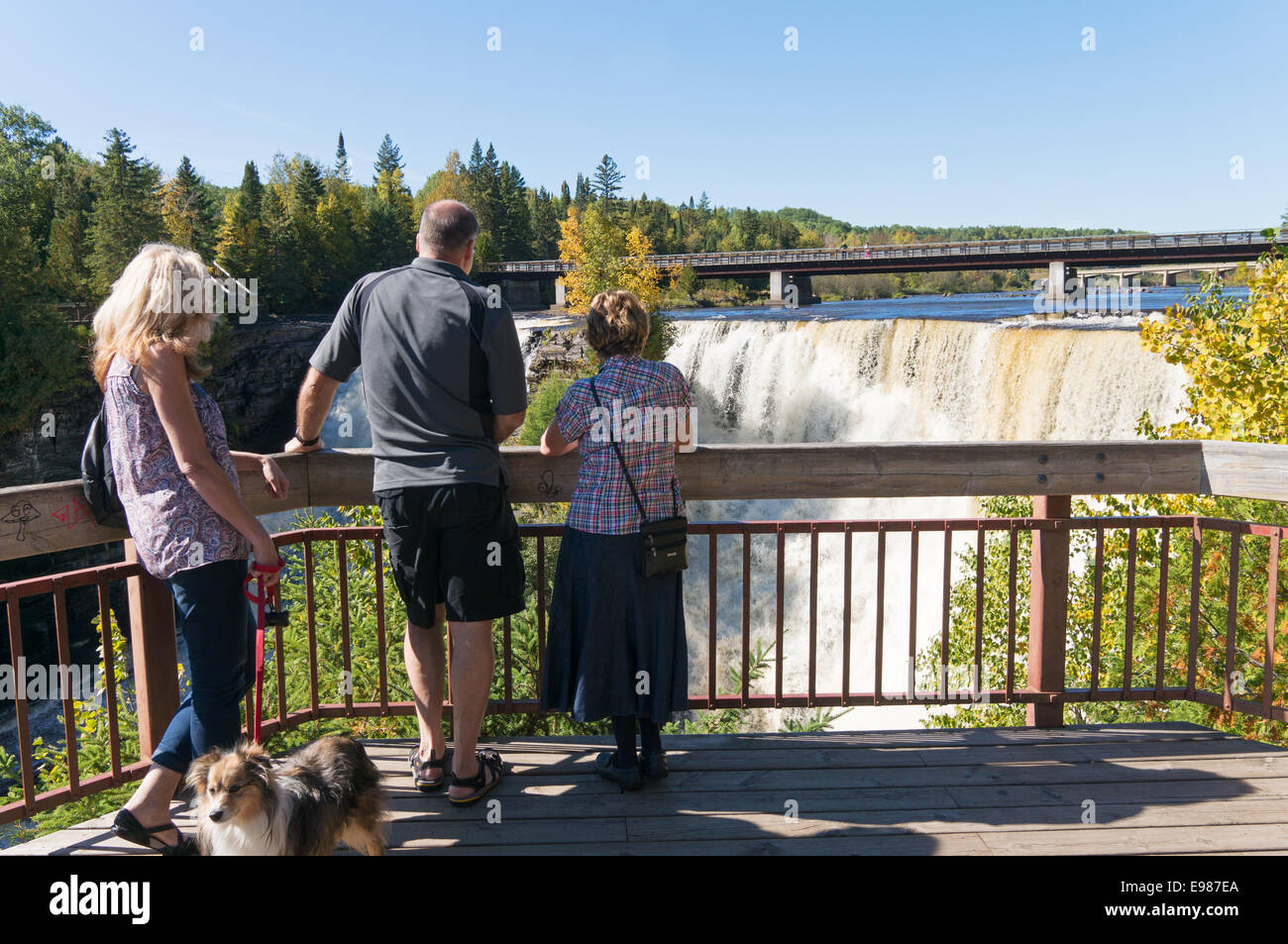 People looking out over Kakabeka Falls, Ontario, Canada Stock Photo