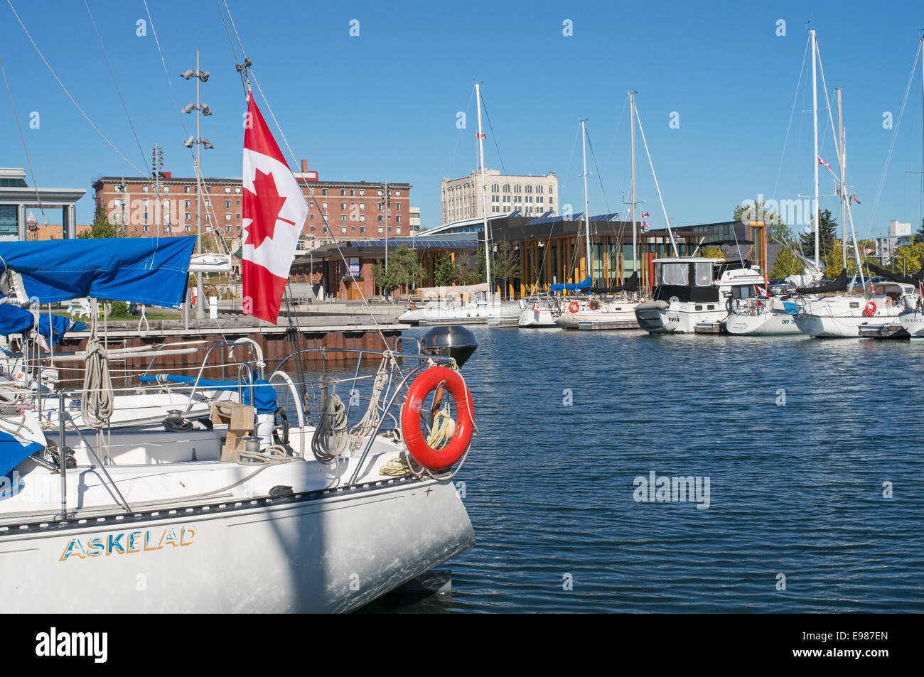 Yachts moored within the marina at Thunder Bay, Ontario, Canada Stock Photo
