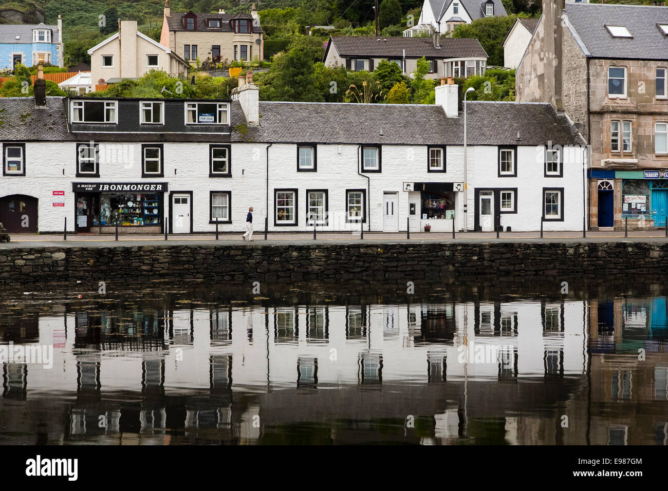 Whitewashed cottages in the hardour at Tarbert, Kintyre, Argyll and