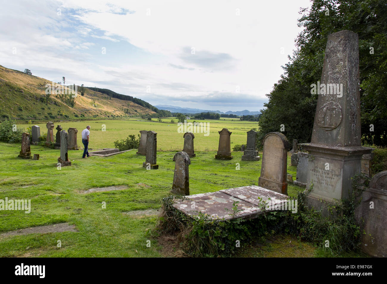 The graveyard of Kilmartin church, overlooking Kilmartin Glen, Argyll and Bute Scotland. Stock Photo