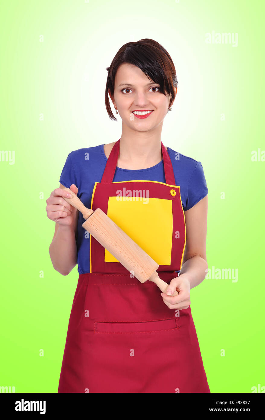 young woman holding a rolling pin Stock Photo Alamy