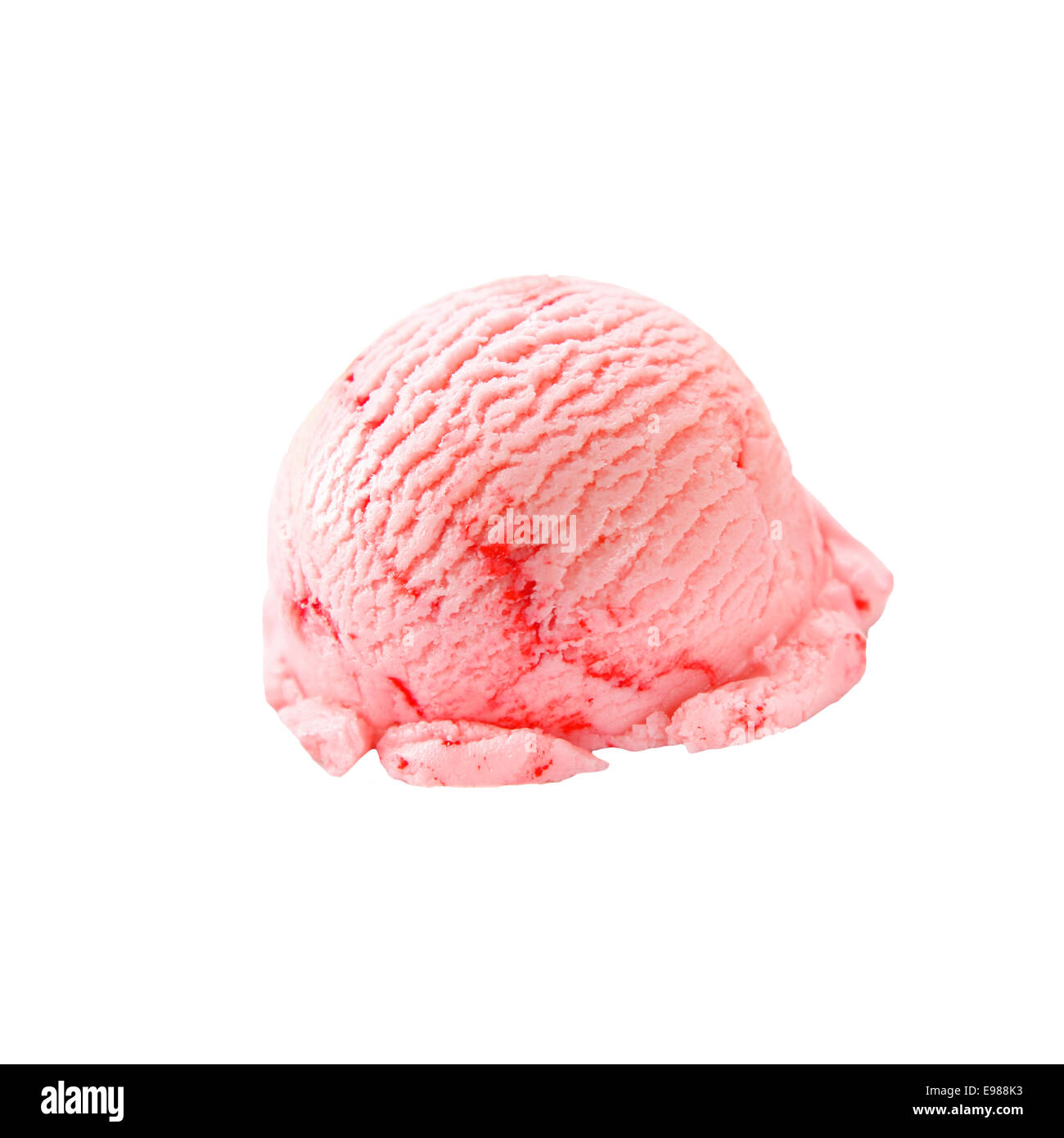 Single scoop of fruity pink strawberry icecream dessert isolated on white Stock Photo