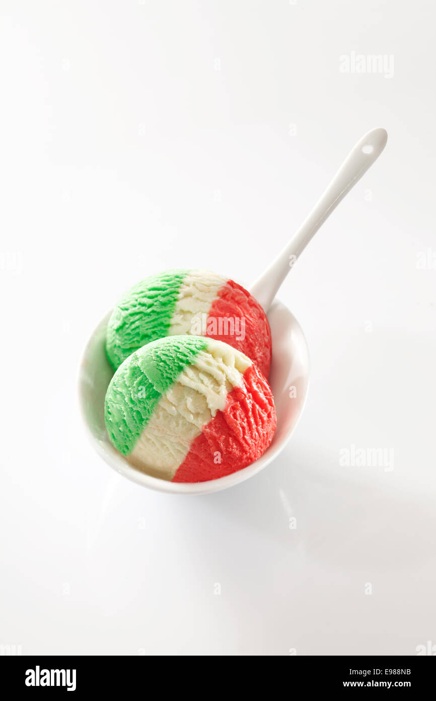 Italian icecream in the traditional red, white and green colours of the Italian national flag Stock Photo