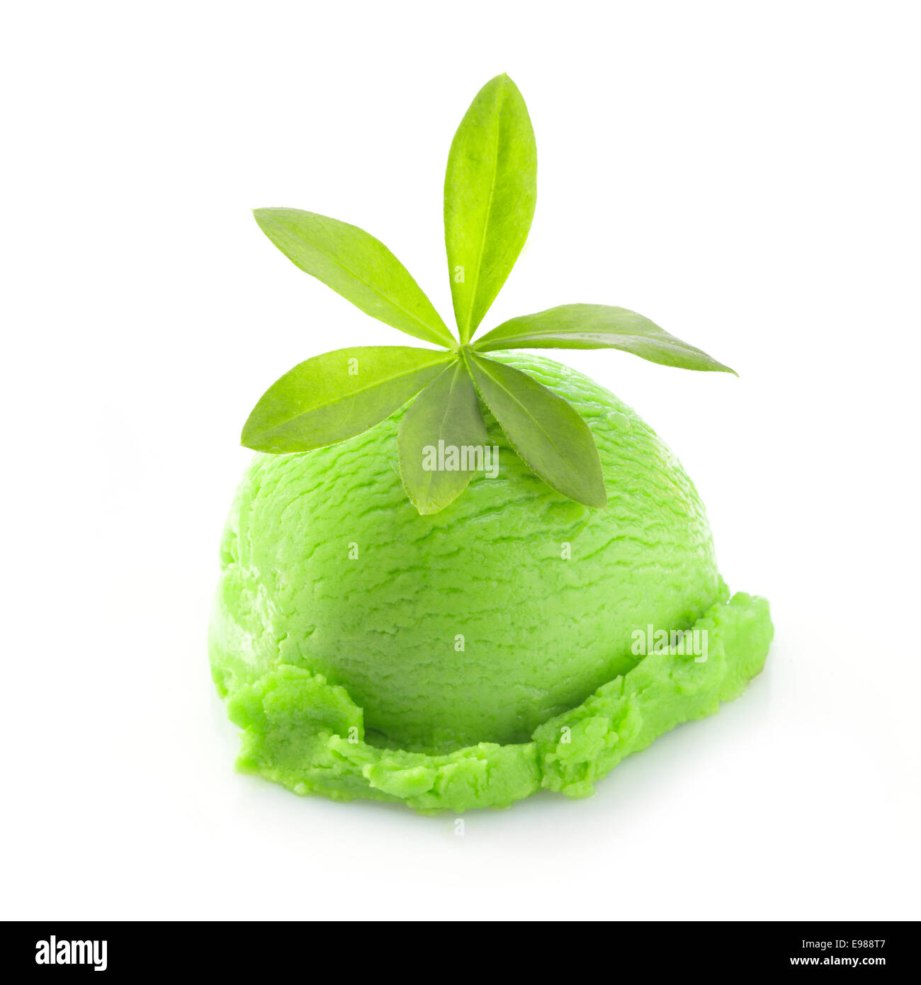 Icecream with woodruff flavor. Isolated on white background Stock Photo