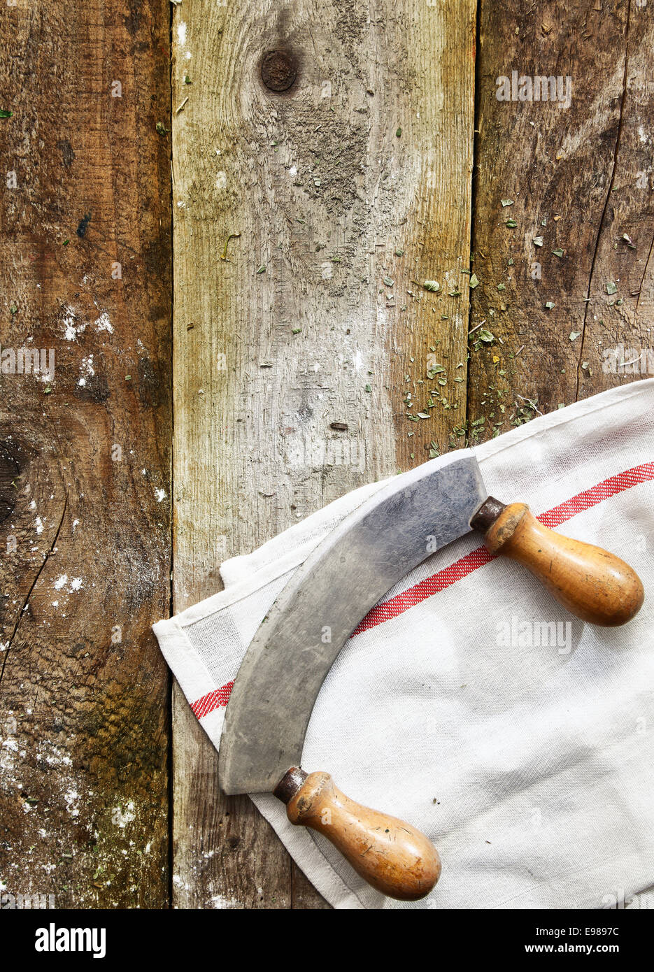 Curved Double Handled Knife Blade For Chopping And Preparing Herbs Stock Photo Alamy