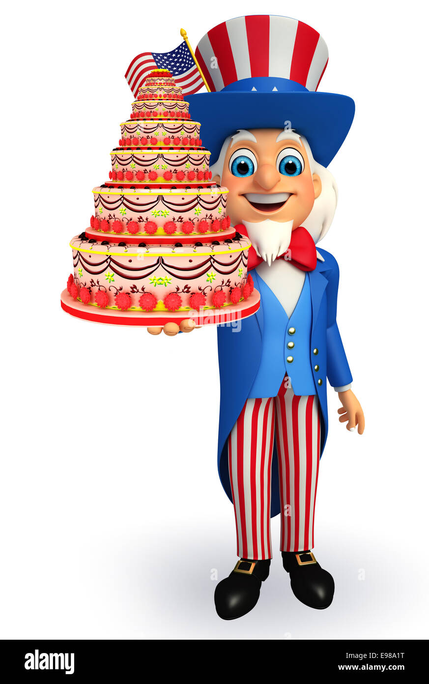 Illustration of uncle sam with cake Stock Photo - Alamy