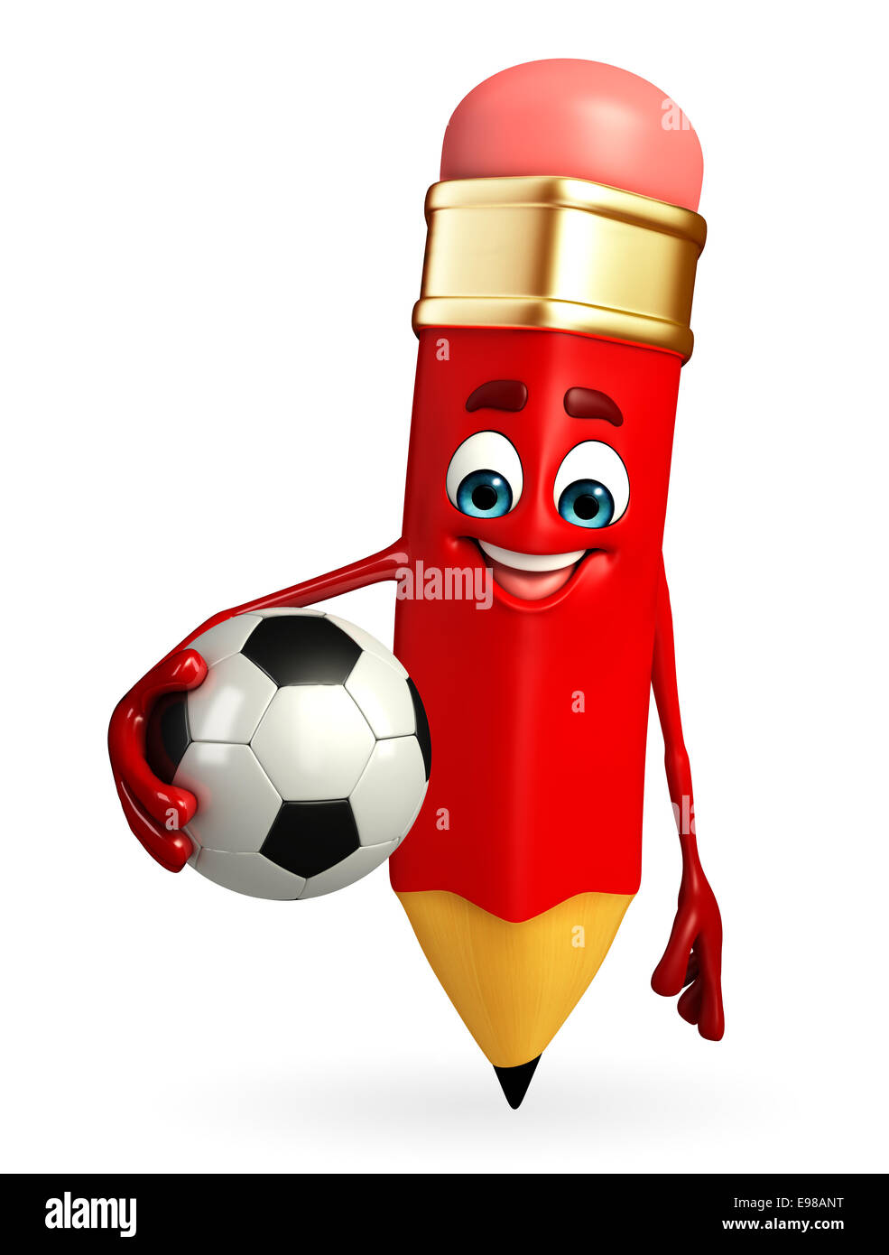 Cartoon Character of pencil with football Stock Photo Alamy