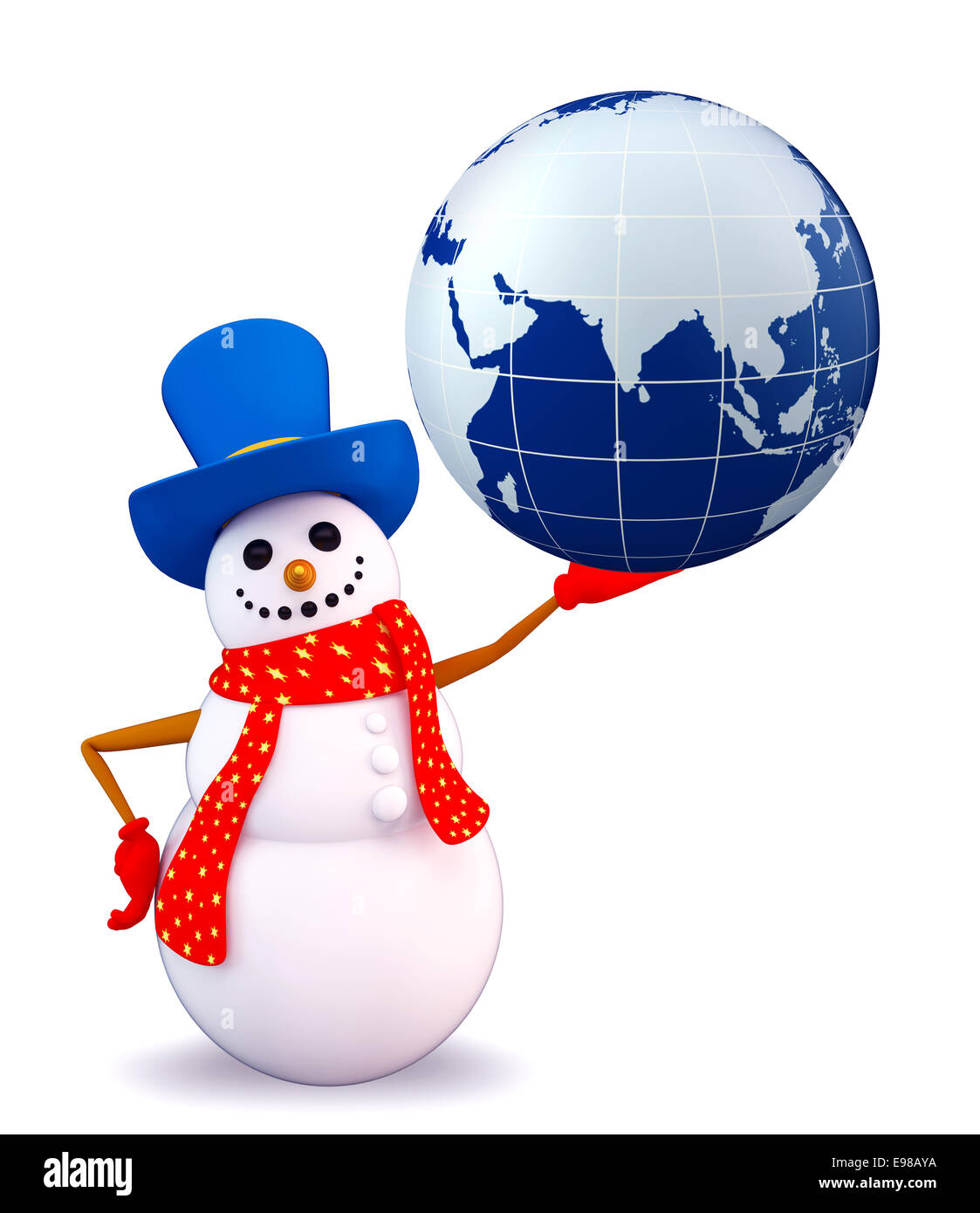 Illustration of snowman character with globe Stock Photo - Alamy