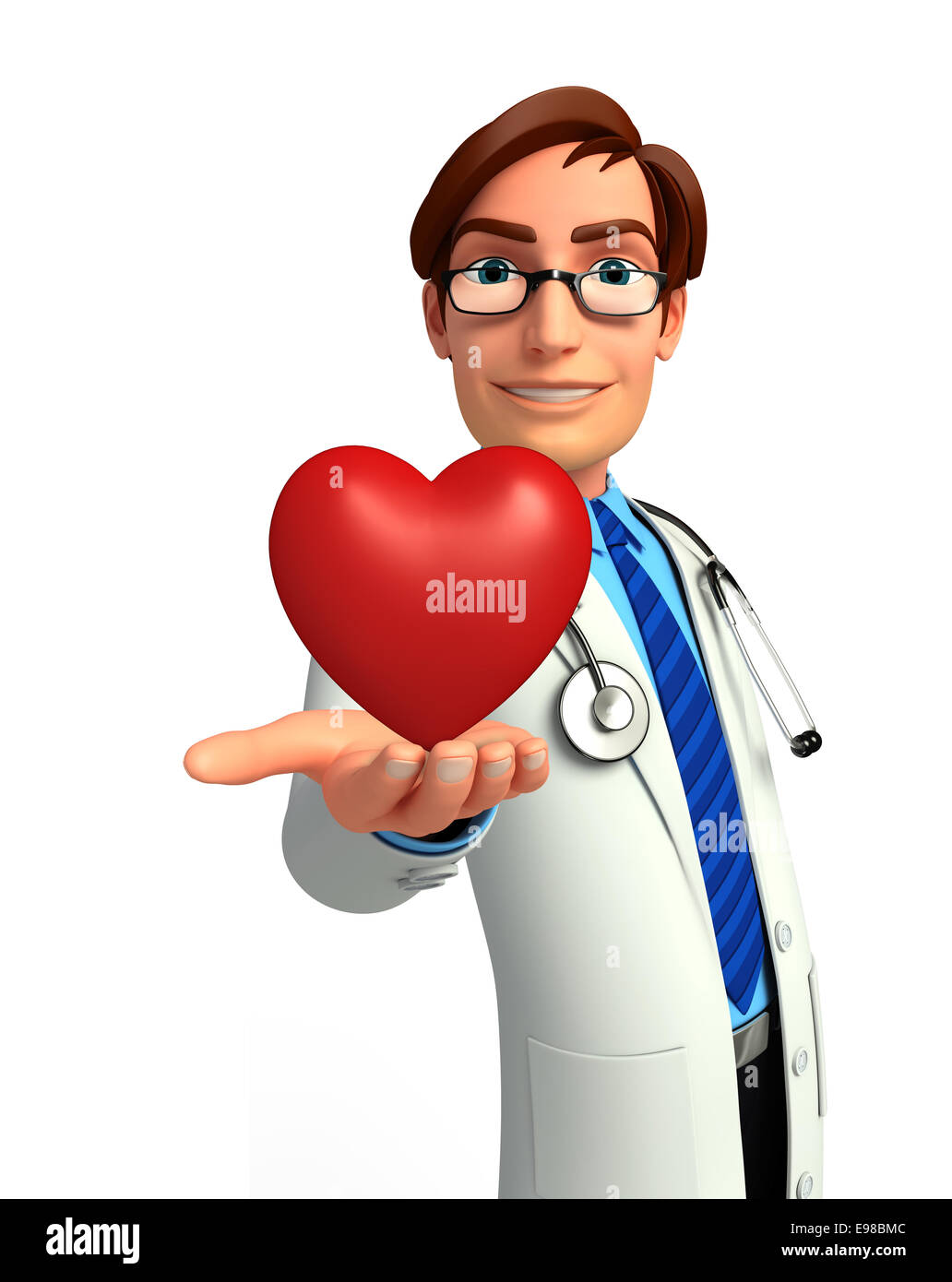 Illustration of young doctor with red heart Stock Photo - Alamy