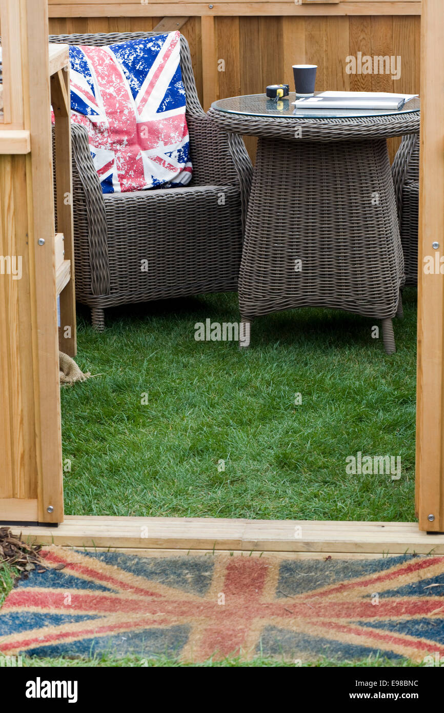 Looking Into A Summer House With Union Jack Doormat And