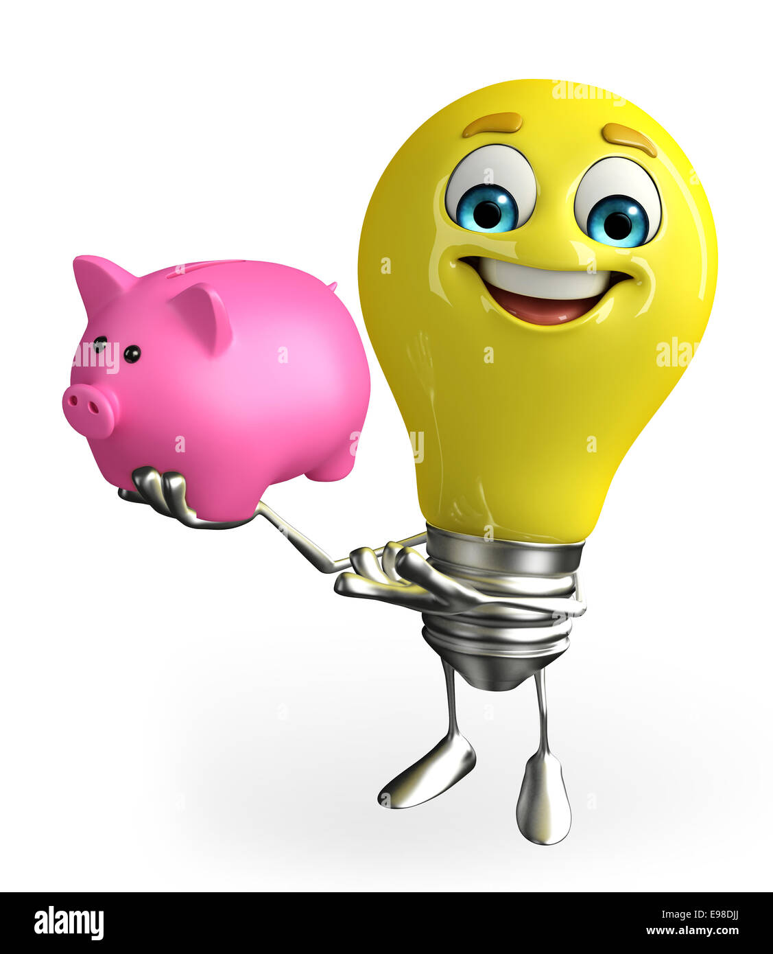 Cartoon Character of light bulb with piggy bank Stock Photo - Alamy