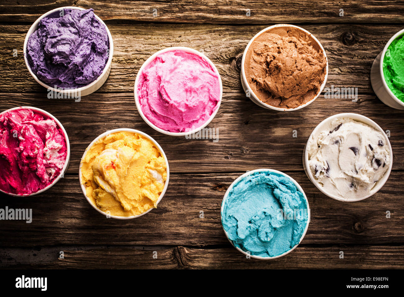 Selection of gourmet flavours of Italian ice cream in vibrant colors