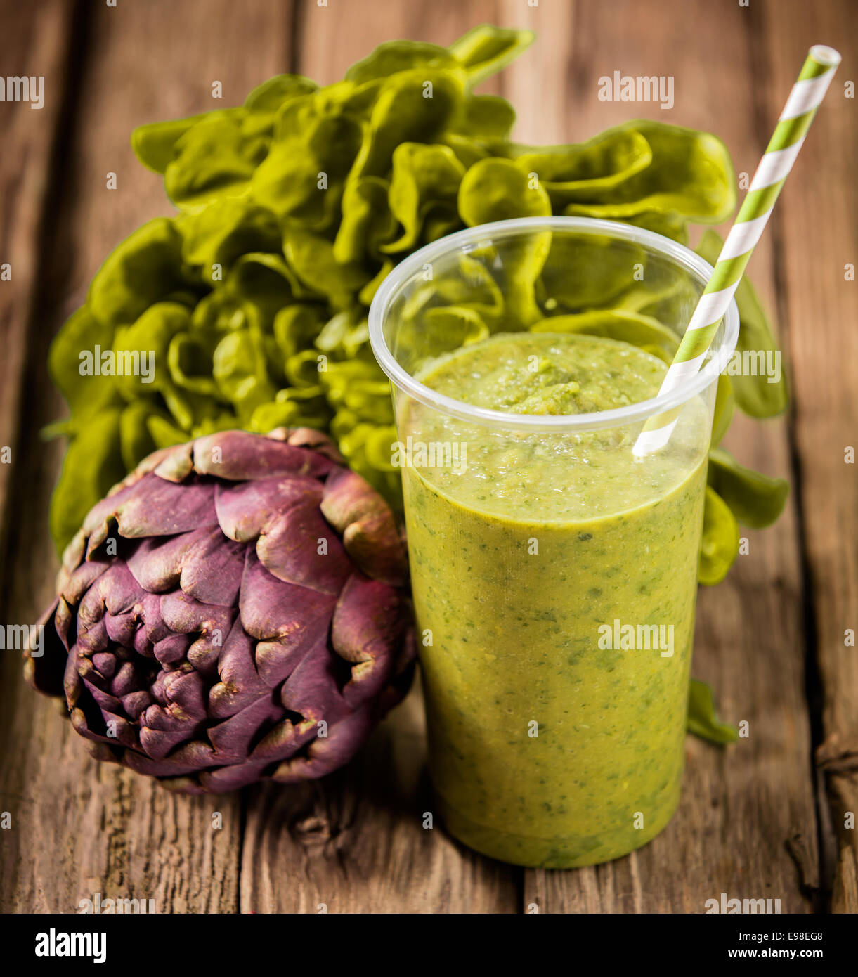 Healthy vegetable smoothie with lettuce and artichoke blended with