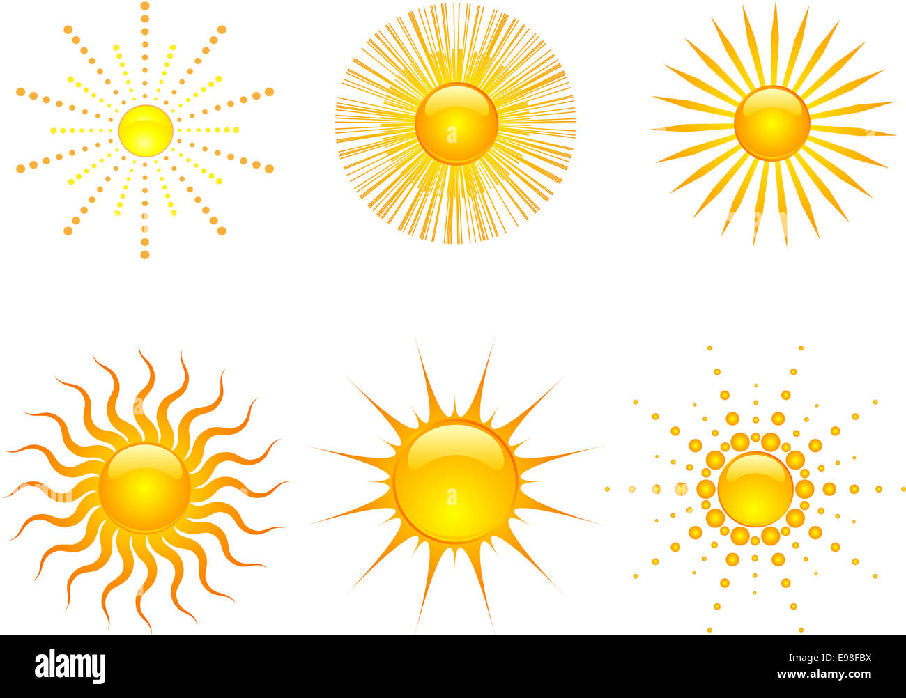 Various styles of sun icons Stock Photo