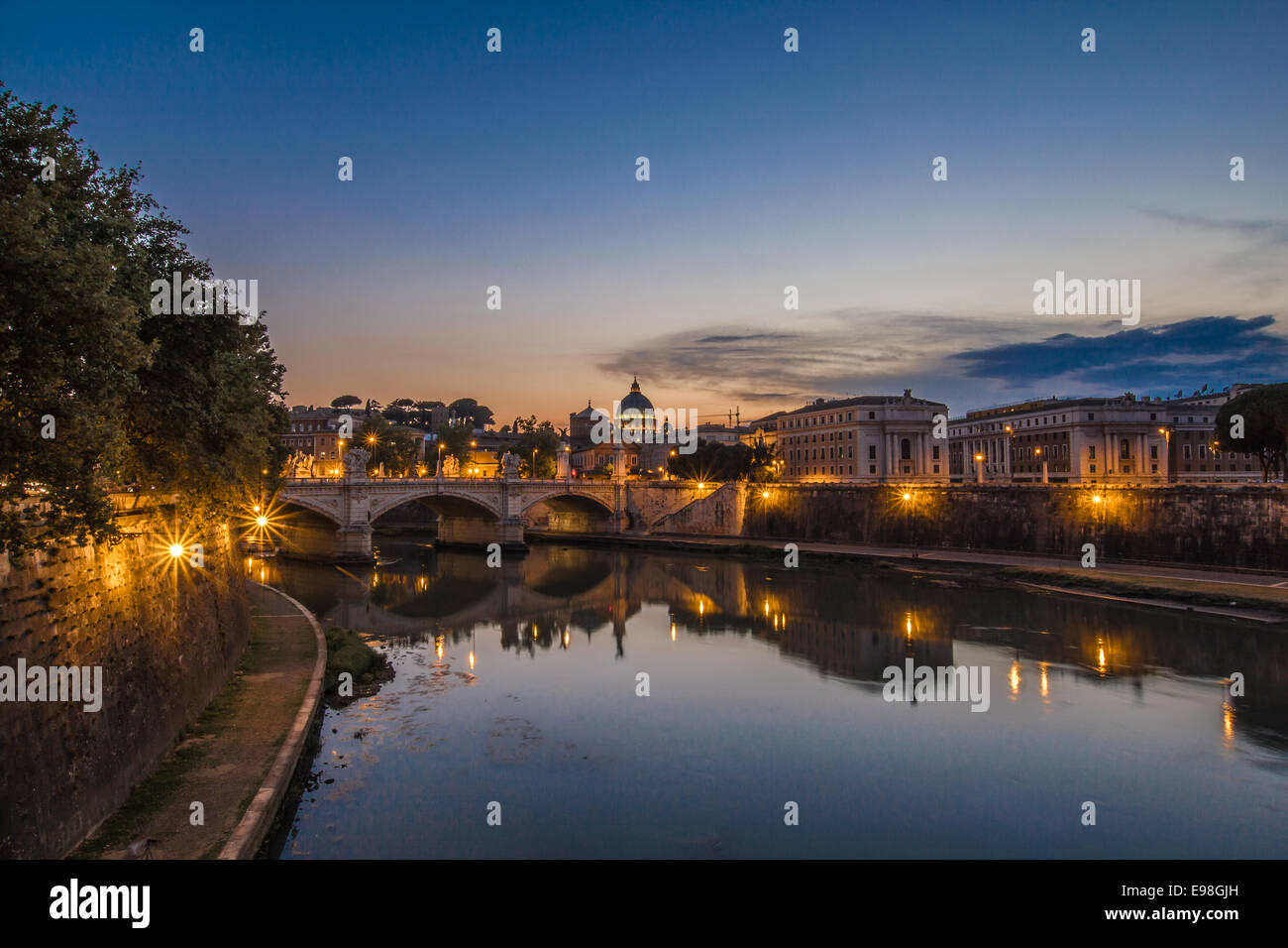 Rome at night at river Tiber with view on Vatican Stock Photo