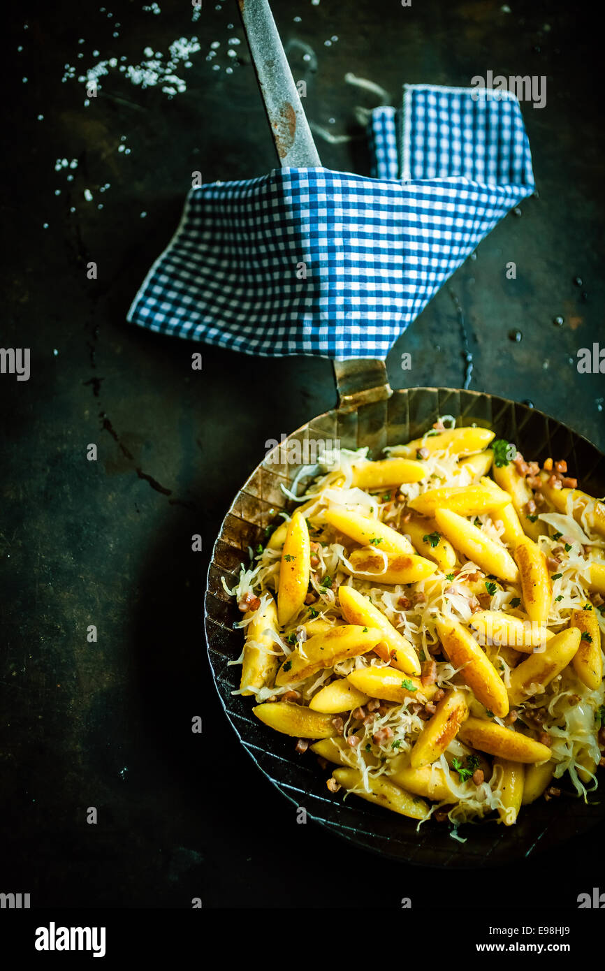Traditional German Spaetzle, or egg noodles made by pouring batter