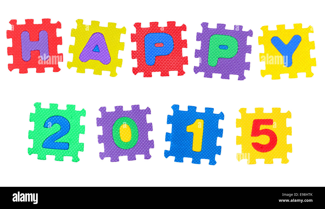 The Happy year 2015 made of  number puzzle, isolated on white background. Stock Photo