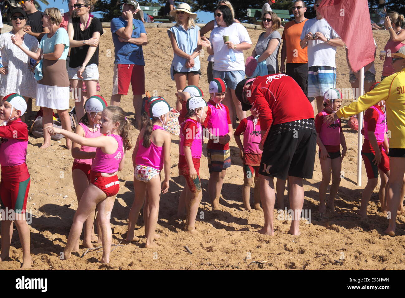 children participating in australian nippers on avalon beach,nippers