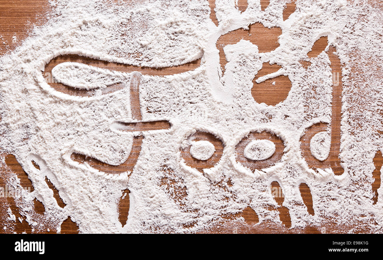 Flour Artwork With Food And Handprints, Fun background with the word ...