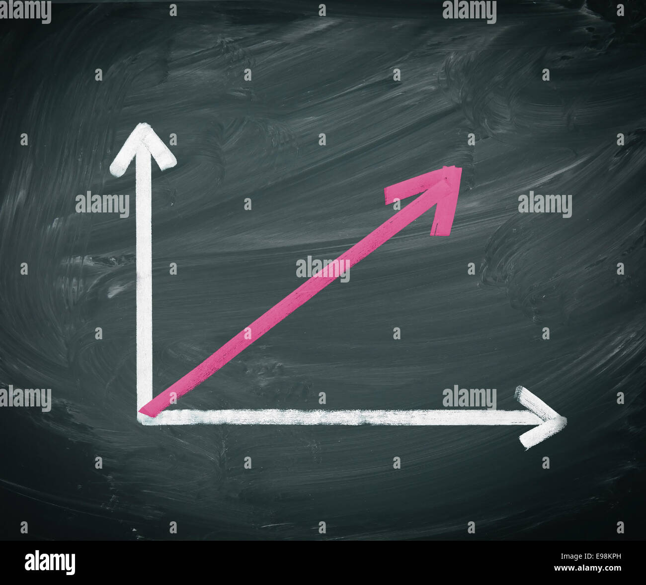 Increasing Arrow on blackboard increasing in size over time, handdrawn in chalk on a chalkboard, for business concepts Stock Photo