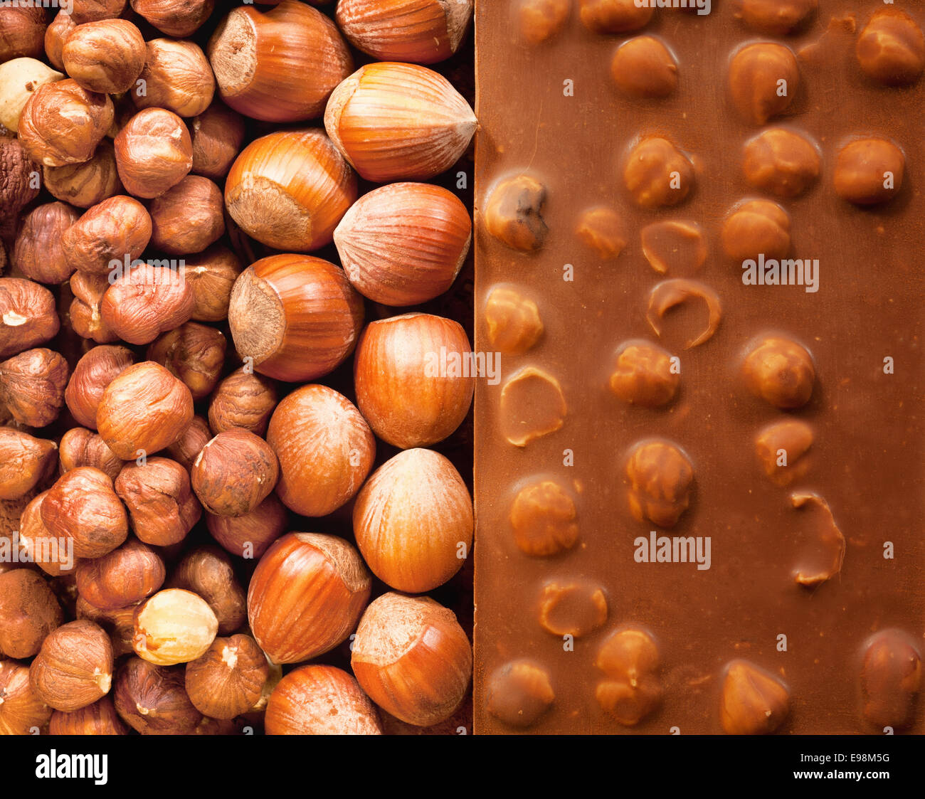 Hazelnut Chocolate with different sorts of Hazelnut Stock Photo Alamy