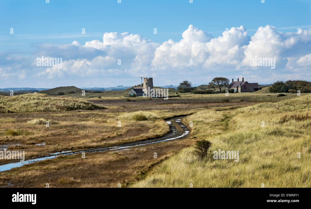 Holy Island, Northumberland. The Snook showing the sand dunes and buildings. Stock Photo