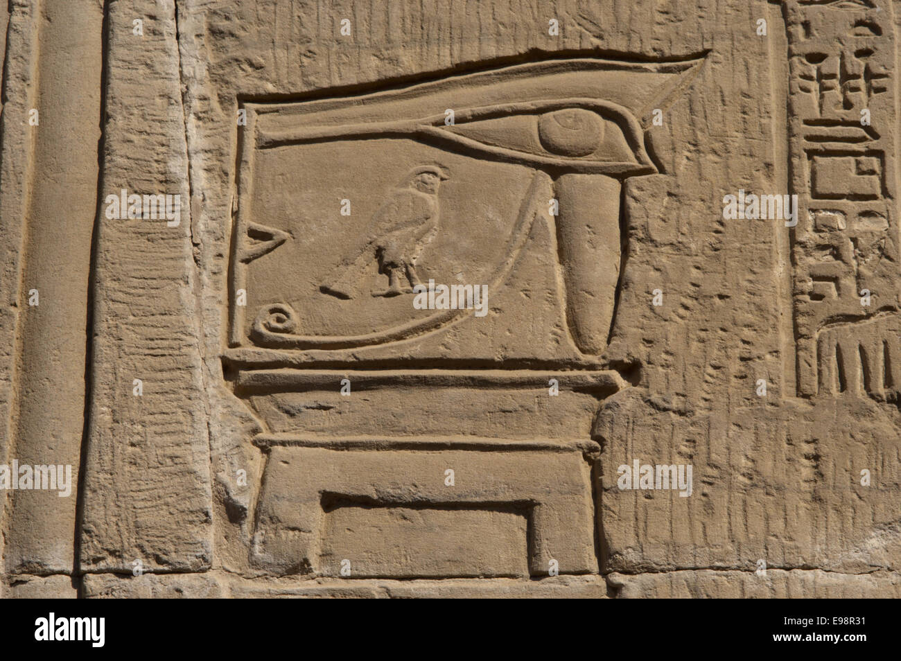 Egyptian Art. Temple of Kom Ombo. Ptolemaic Dynasty. 2nd century B.C. The eye of Horus. Relief. Stock Photo
