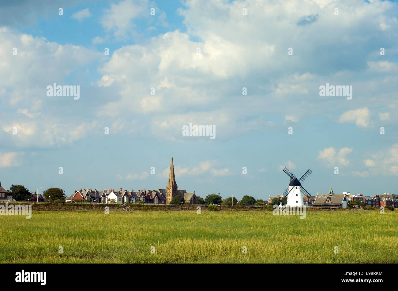 Lytham seafront and town centre from the river Ribble estuary Stock Photo