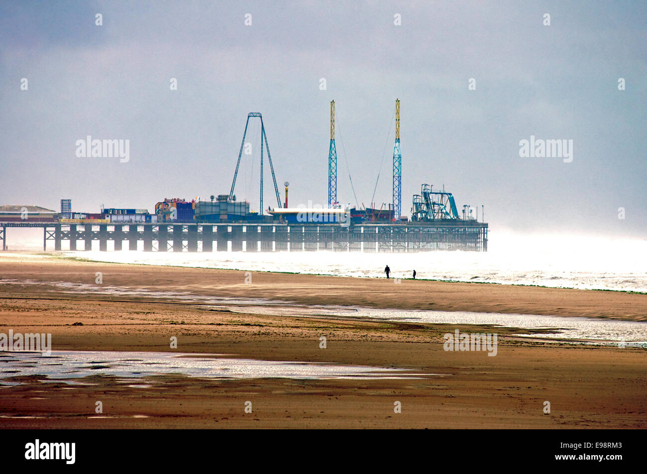South Pier Blackpool on a stormy day at low tide Stock Photo