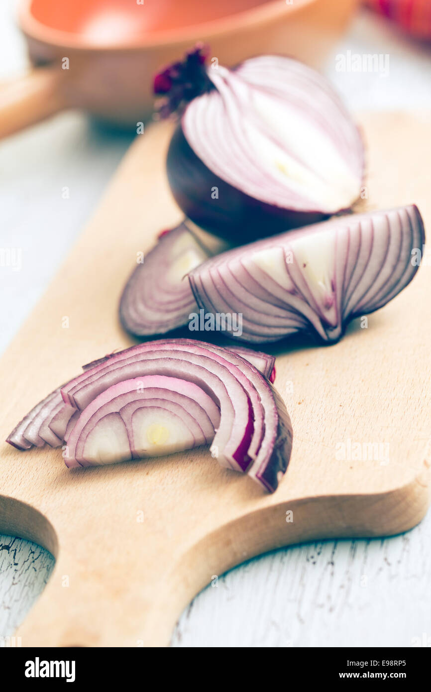 chopped onion on cutting board Stock Photo