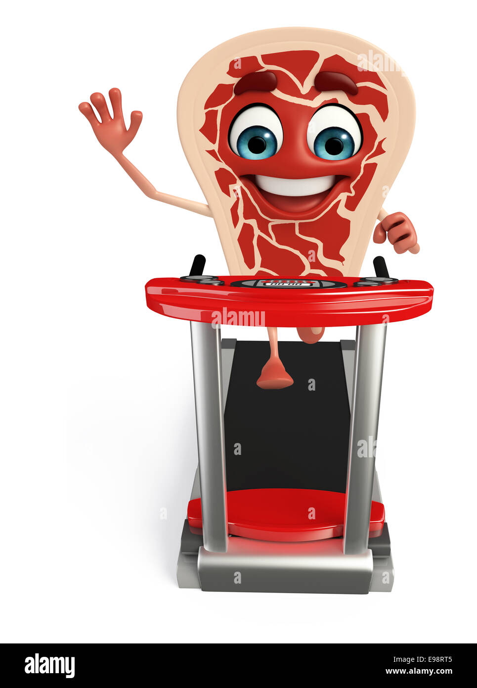 Cartoon Character of meat steak with walking machine Stock Photo - Alamy