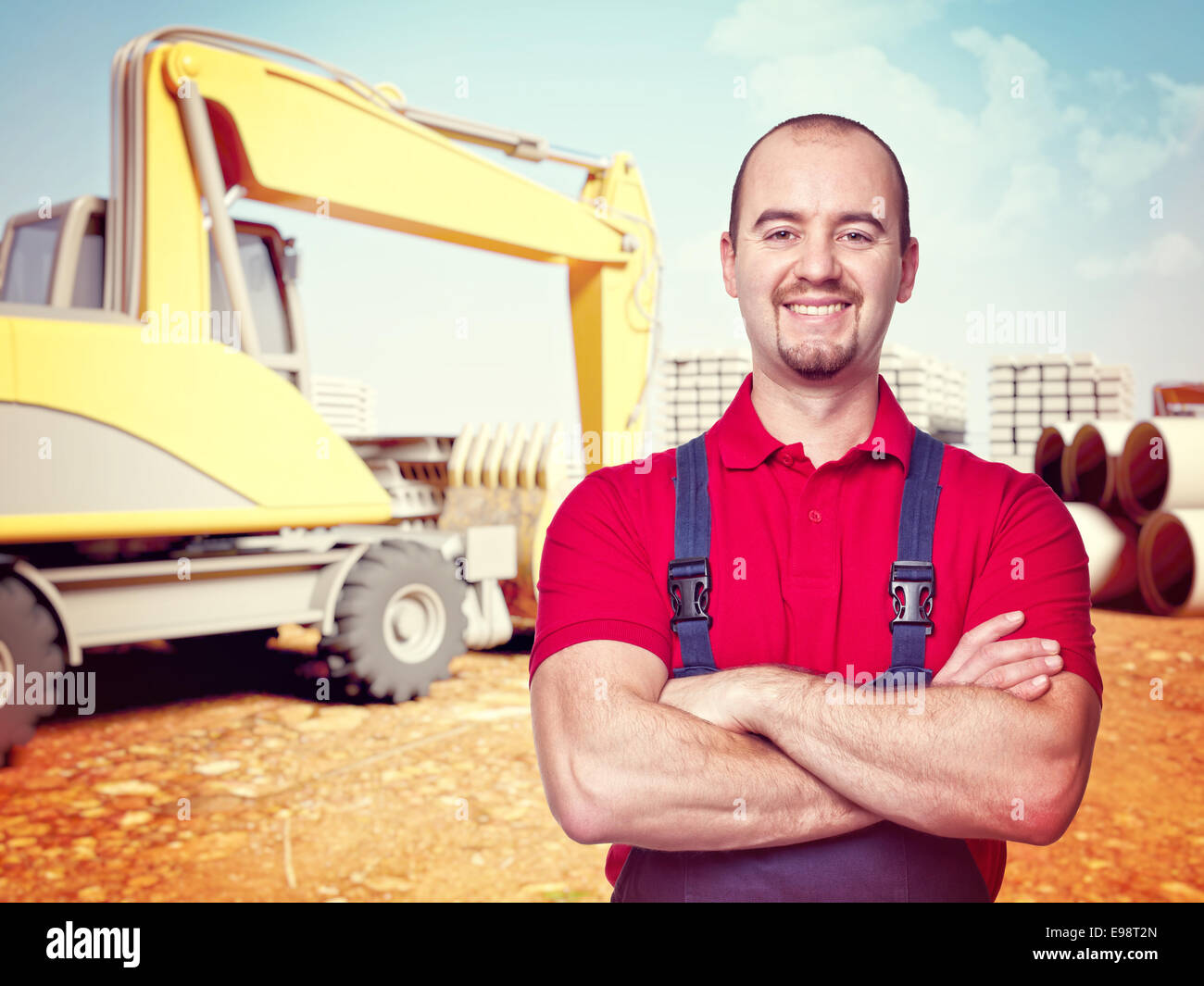 portrait of handyman at construction site Stock Photo