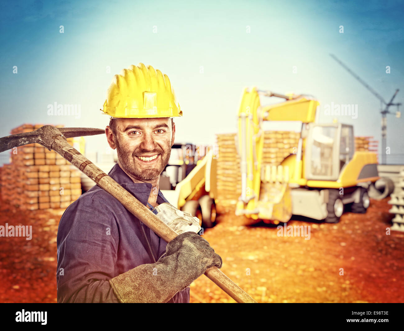 portrait of handyman at construction site Stock Photo