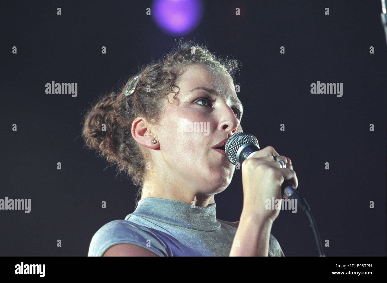 Ruth-Ann Boyle, of band Olive, in concert on stage at 'V97' music festival, in England, in August 1997. Stock Photo