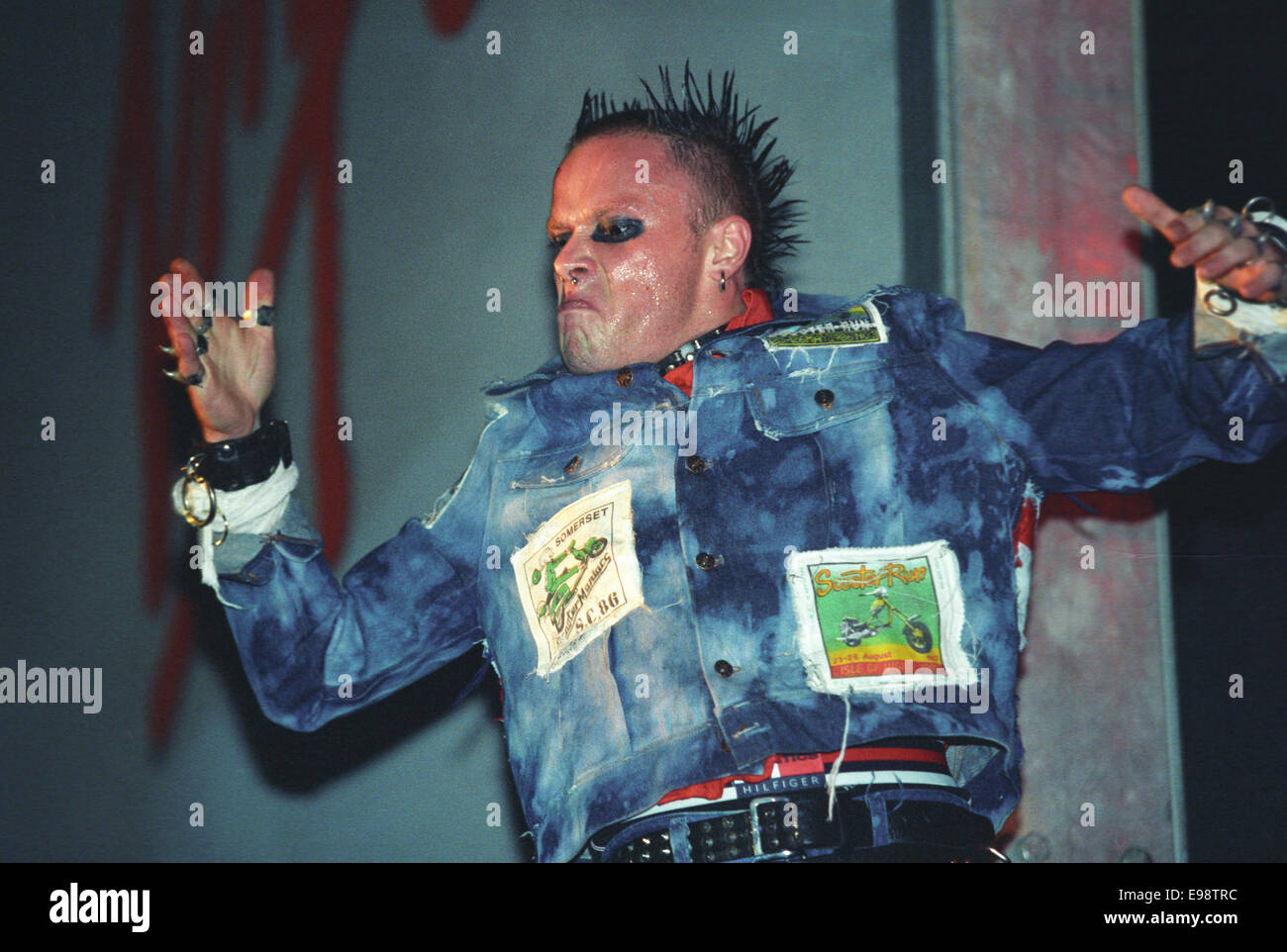 Keith Flint and Prodigy in concert on stage at 'V97' music festival, in England, in August 1997. Stock Photo