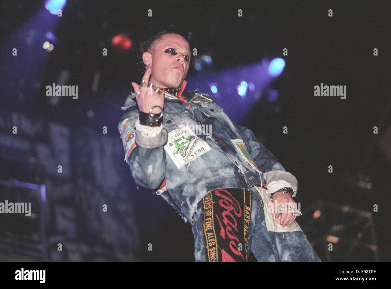 Keith Flint and Prodigy in concert on stage at 'V97' music festival, in England, in August 1997. Stock Photo