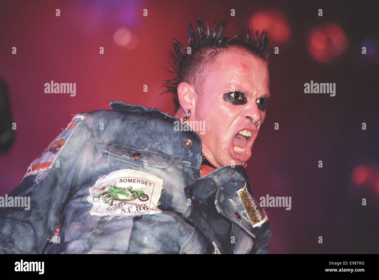 Keith Flint and Prodigy in concert on stage at 'V97' music festival, in England, in August 1997. Stock Photo