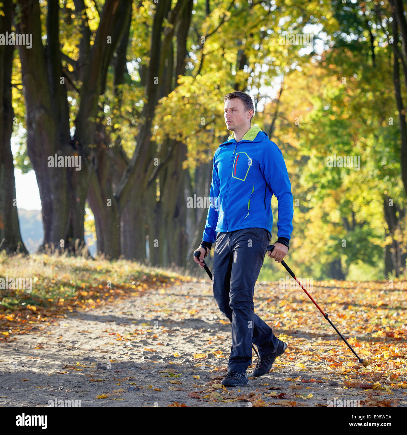 man making nordic walking in the park Stock Photo