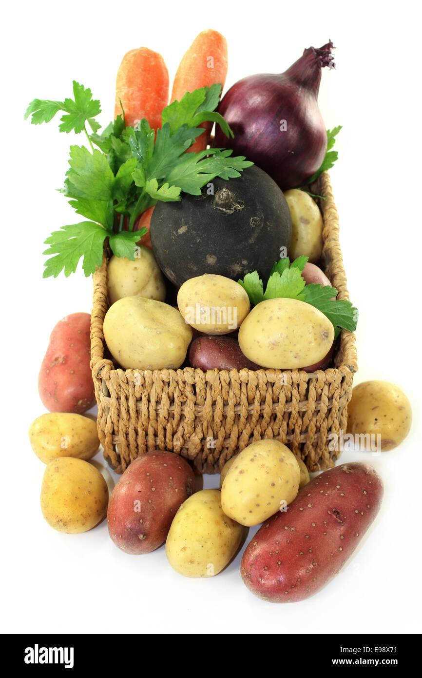 different, fresh vegetable varieties in a basket Stock Photo